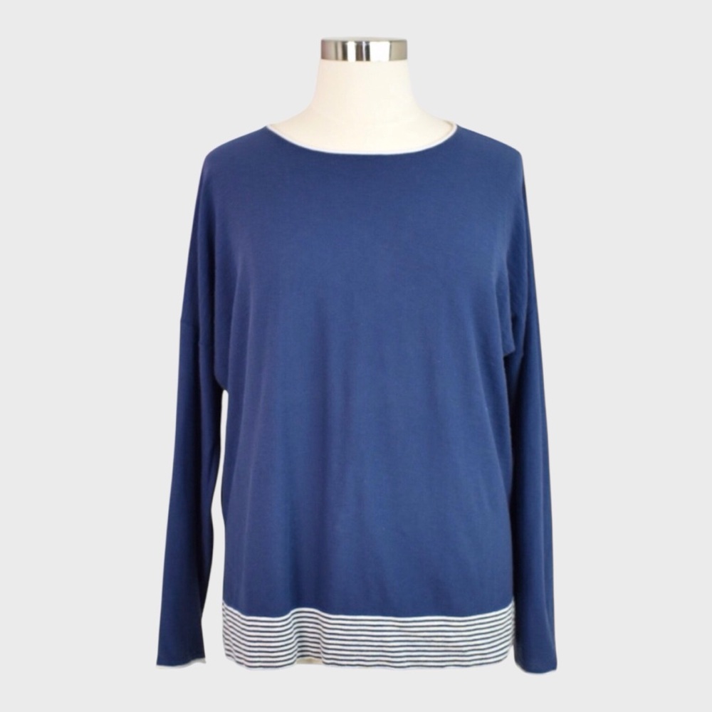 Vince Striped Hem Long Sleeve Cotton Top‎